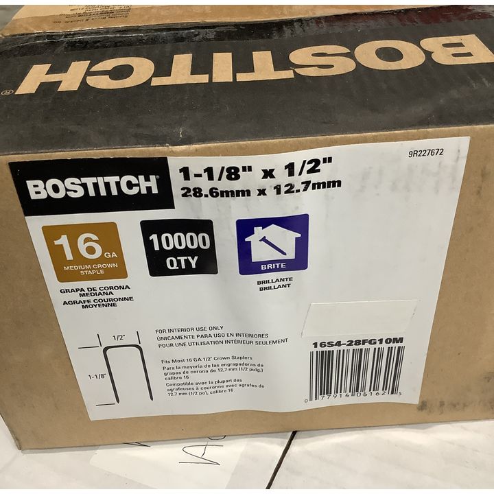 Bostitch 10,000ct 16GA 1-1/8"1/2" Medium Duty Crown Staples