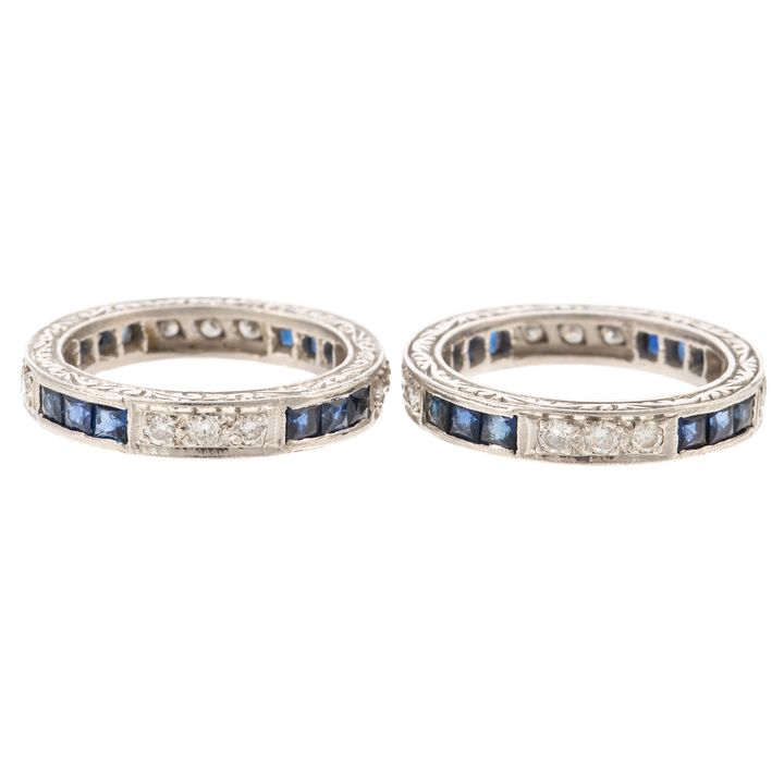 A Pair of Diamond & Sapphire Eternity Bands
