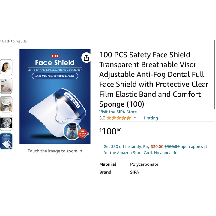 100pk Safety Face Shields Transparent Breathable Visor Full Face Shield