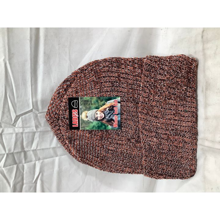 Ladies Winter Knit Hat (Orange/Brown/White)