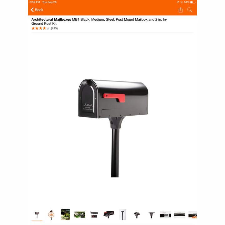 Architectural Mailboxes Black Medium Steel Post Mount Mailbox & 2in In-Ground Post Kit