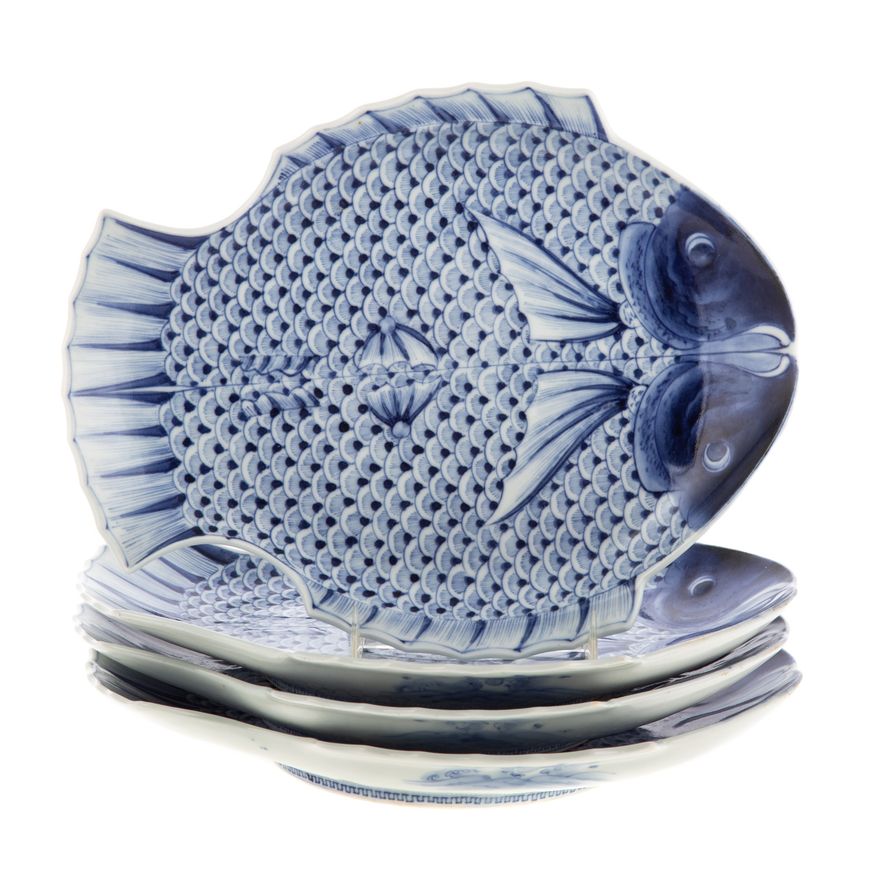 Four Japanese Arita Porcelain Fish Dishes