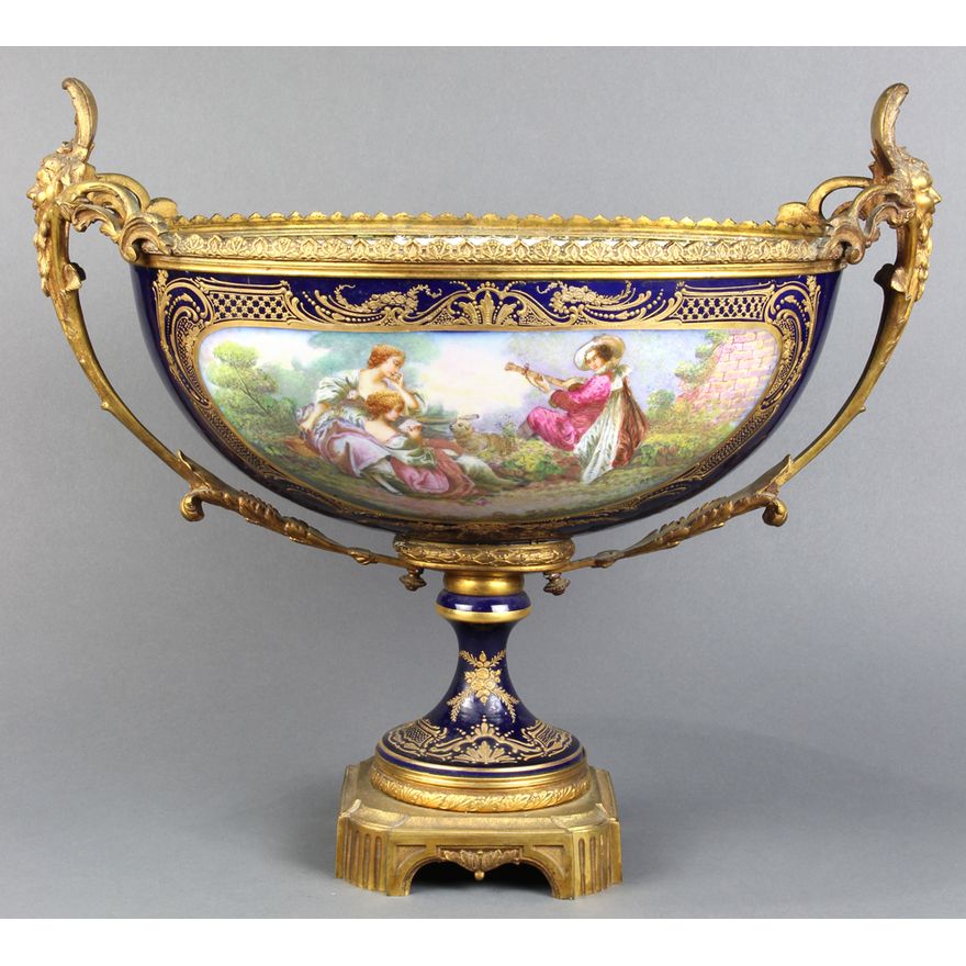 French Sevres style bronze mounted centerpiece