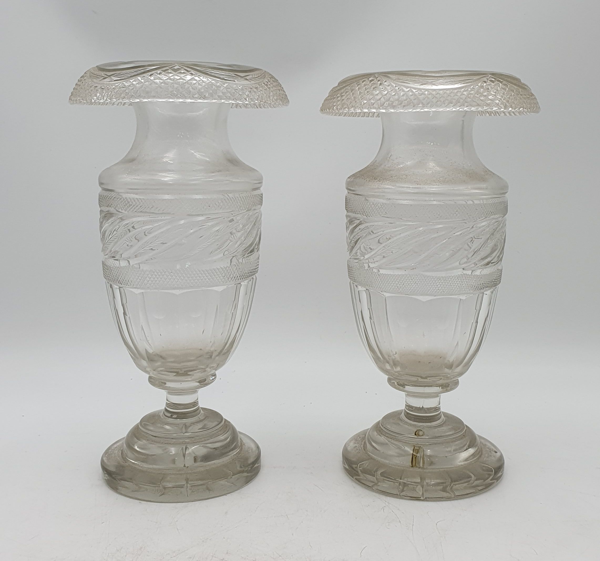 502 · A PAIR OF EARLY 19TH CENTURY CUT GLASS VASES