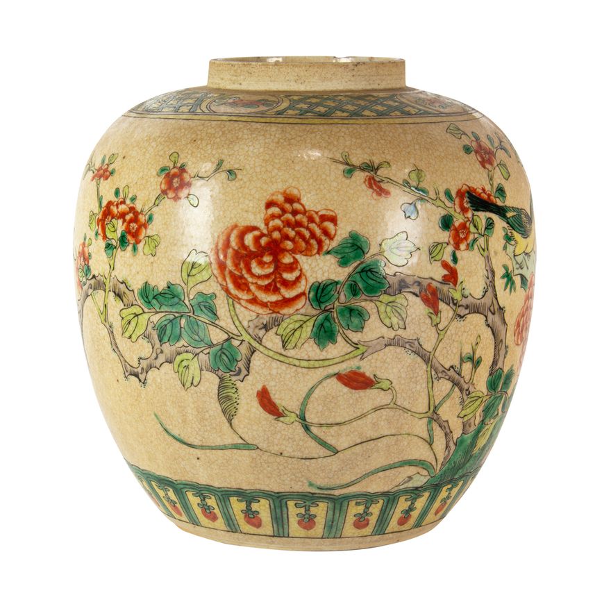 A Chinese famille rose verte jar