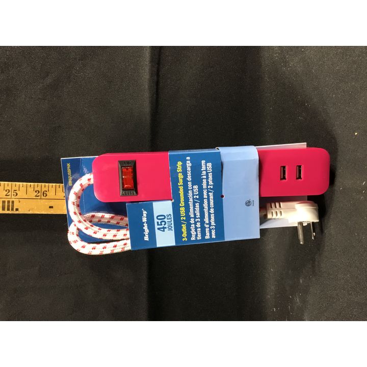 Bright-Way 3-Outlet/ 2 USB Grounded Surge Strip 450 Joules