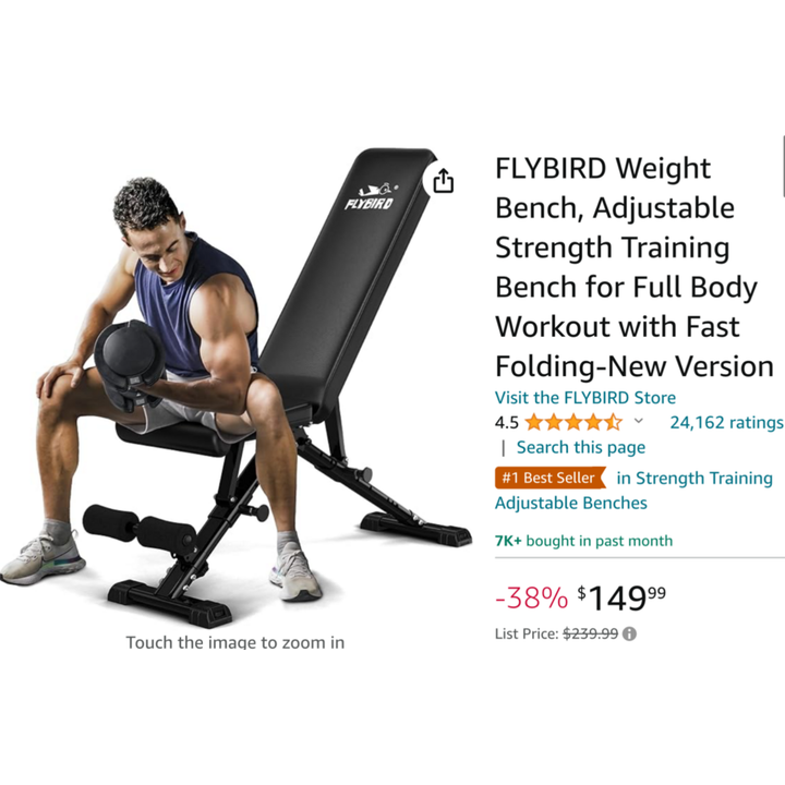 FlyBird Alloy Steel Weight Bench (28.5lbs) 15"D x 34"W x 10"H (Black/Faux Leather)