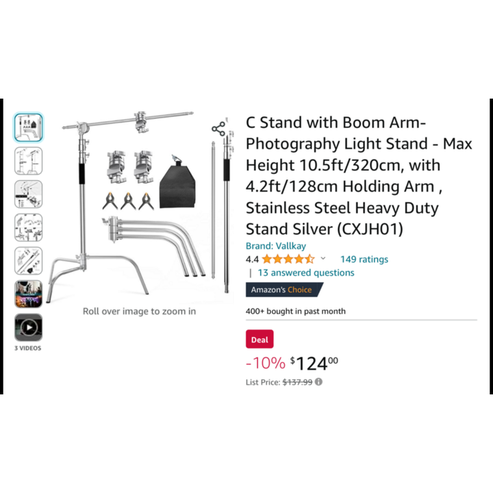 C Stand w/ Boom Arm - Photography Light Stand 27.55"x27.55"x118"