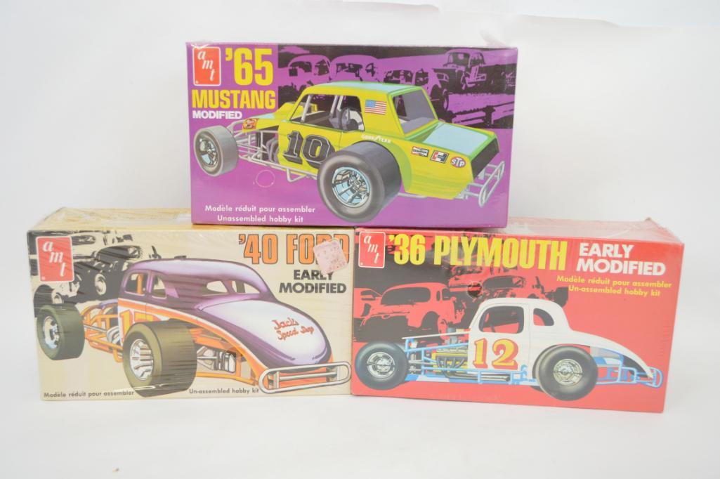 Three original factory sealed AMT modified stock car 1/25 scale