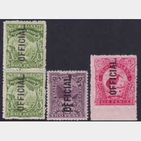 NZ Officials, 1907 ½d (vert pair), 2d, 6d (original design) Pictorials "later" s…