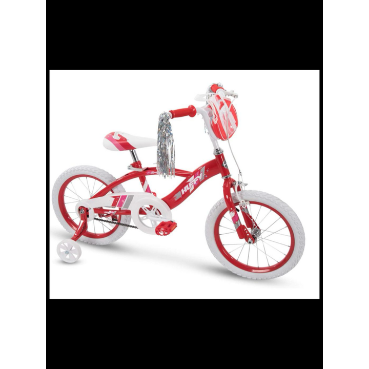 Huffy Glimmer 16'' Girls Bike w/ Streamers, Training Wheels & Little Bag (Red) In Box