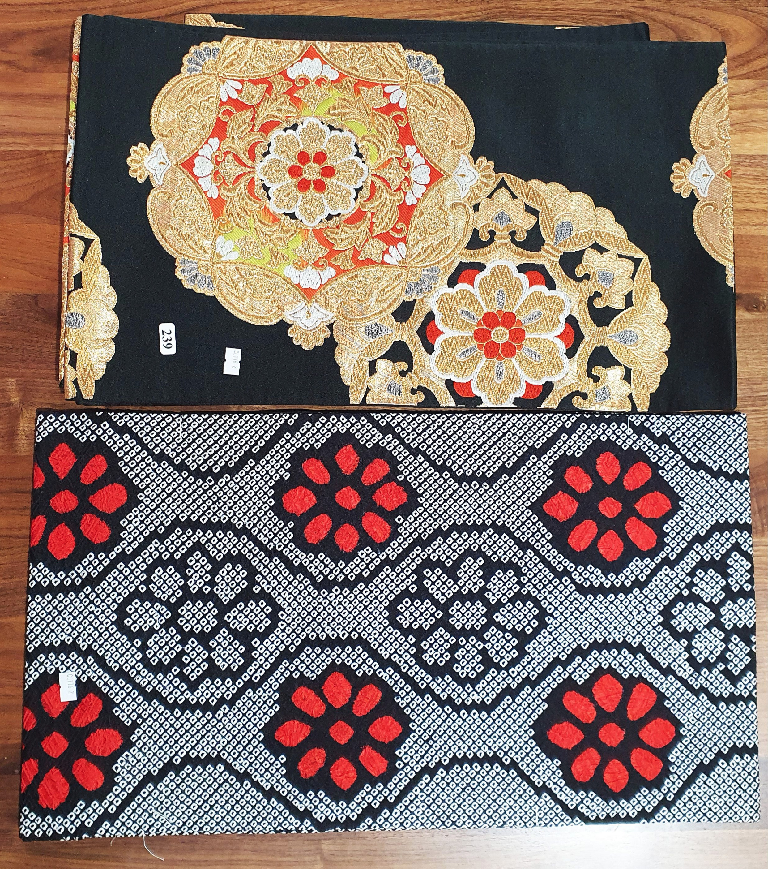 TWO JAPANESE SILK EMBROIDERED FORMAL OBIS