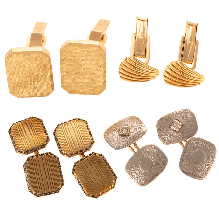 Four Pairs of Gold, Diamond & Enamel Cufflinks