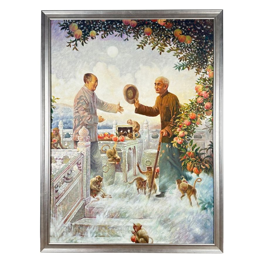 油画毛泽东与蒋介石在天界庭园OIL PAINTING MAO ZEDONG AND CHIANG KAI