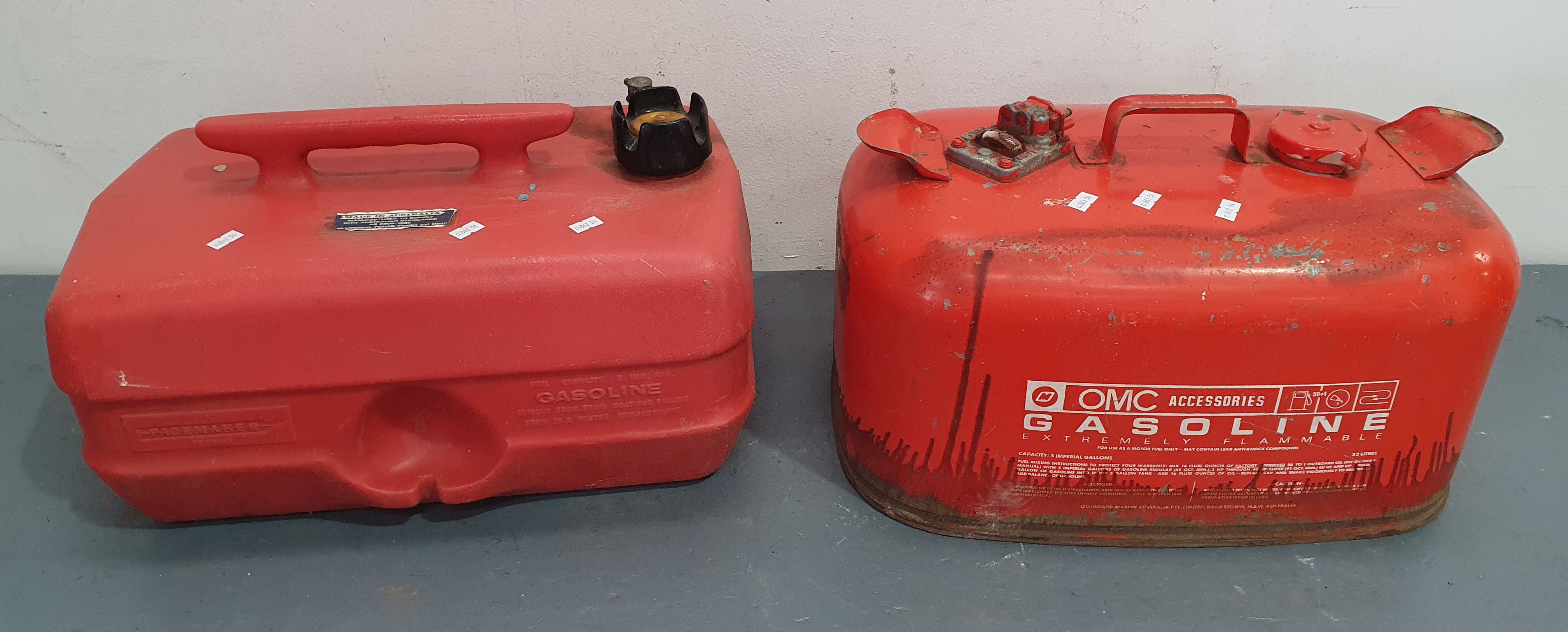 TWO VARIOUS METAL GASOLINE HOLDERS