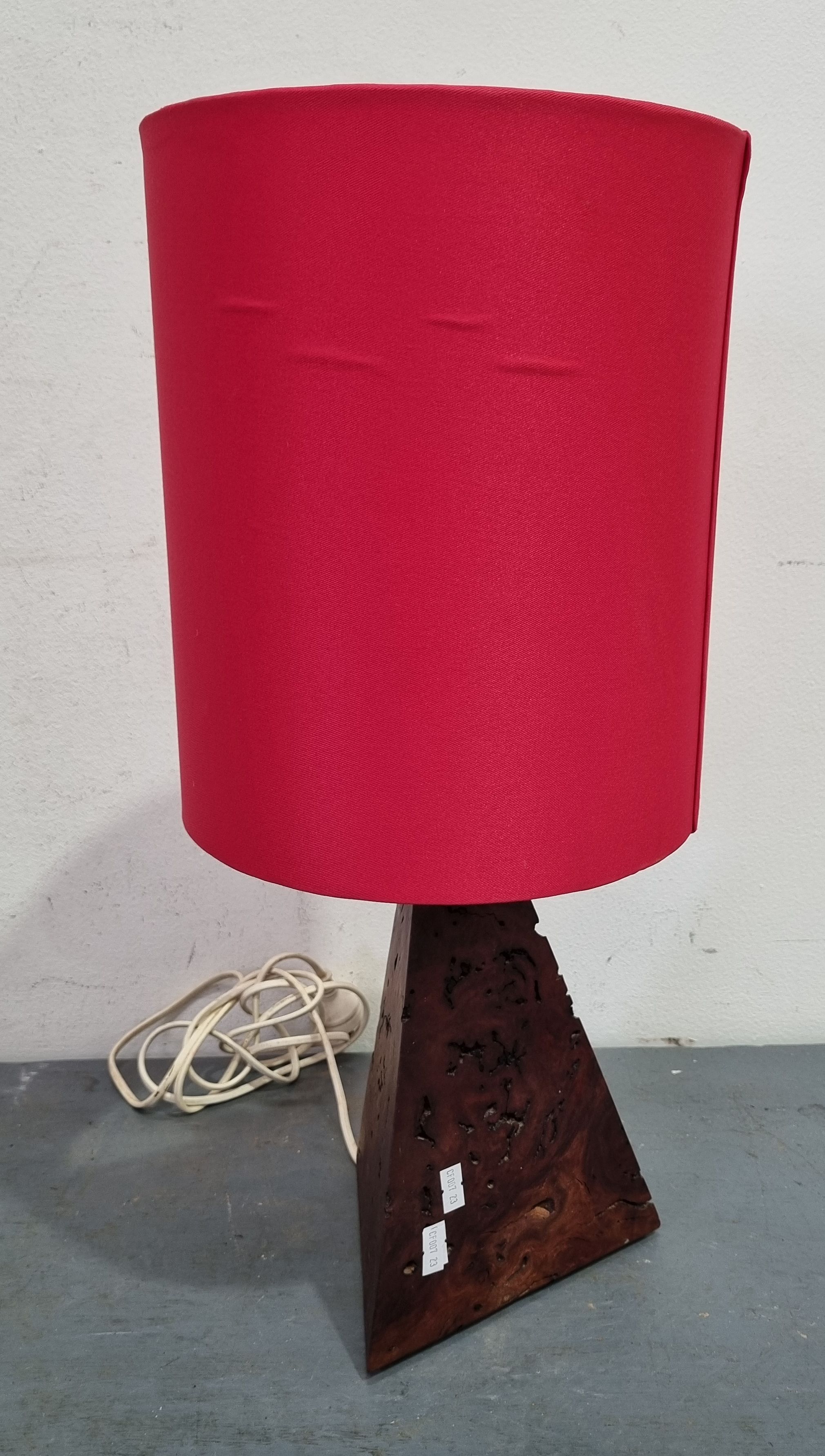A Triangle Burl Wood Table Lamp
