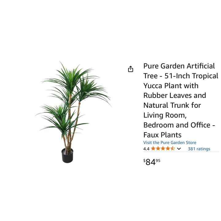Pure Garden Artificial Tree Tropical Yucca Plant w/ Rubber Leaves & Natural Trunk- 21'' D x 21'' W x 51'' H