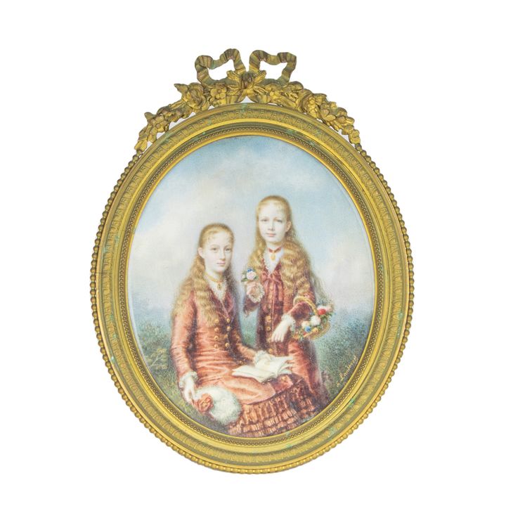 A Continental double portrait miniature of two sisters by Ernest de Landerset