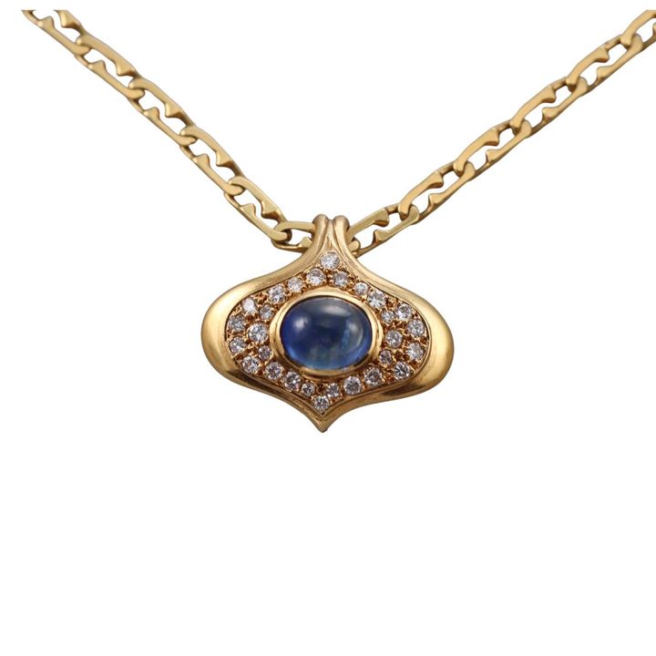 18k Gold Diamond Sapphire Pendant 14k Chain Necklace