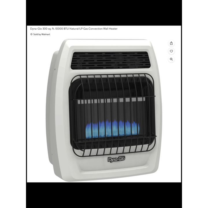 Dyna-Glo 300Sq Ft 10,000 BTU Natural Gas/LP Gas Convection Wall Heater- 17'' x 20'' x 9''
