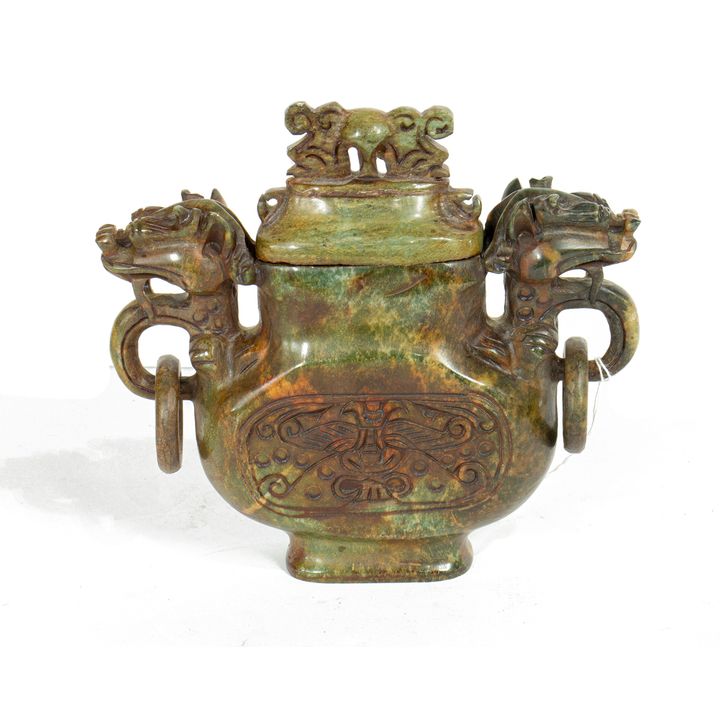 A Chinese hardstone carved covered censer