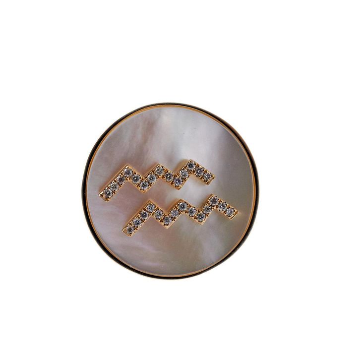 Doves Doron Paloma Diamond Mother of Pearl Gold Aquarius Zodiac Ring
