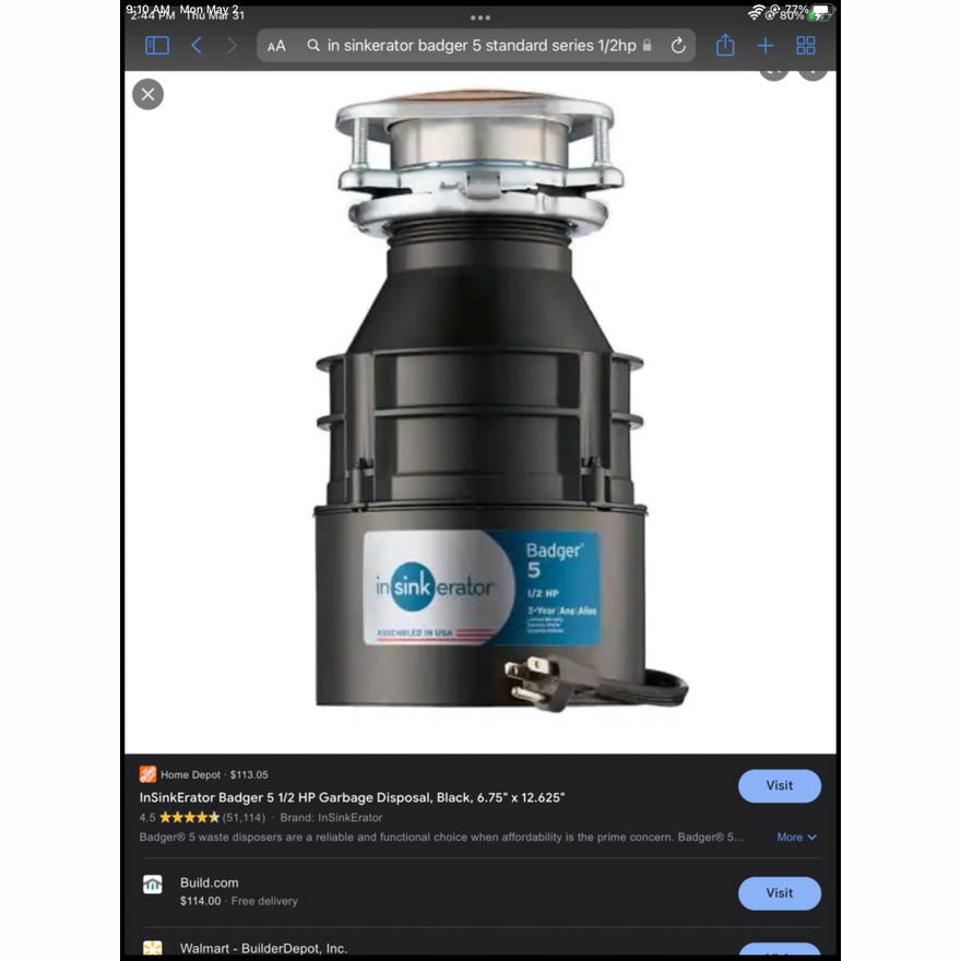 Insinkerator Badger 5 Standard Series 1/2hp Garbage Disposal