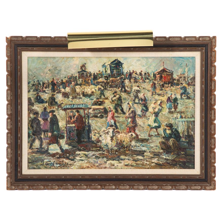 Ibrahim Safi. Market Scene, oil on canvas
