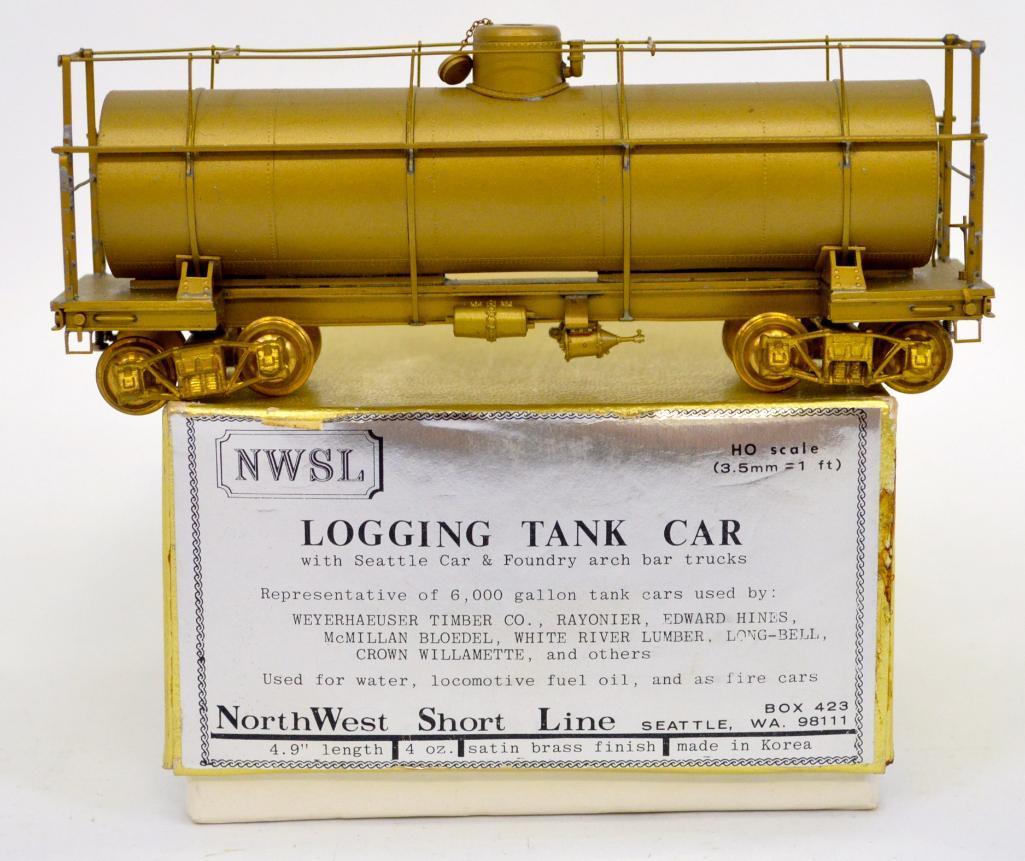 NWSL HO scale brass 6,000 gallon logging tank car undecorated in