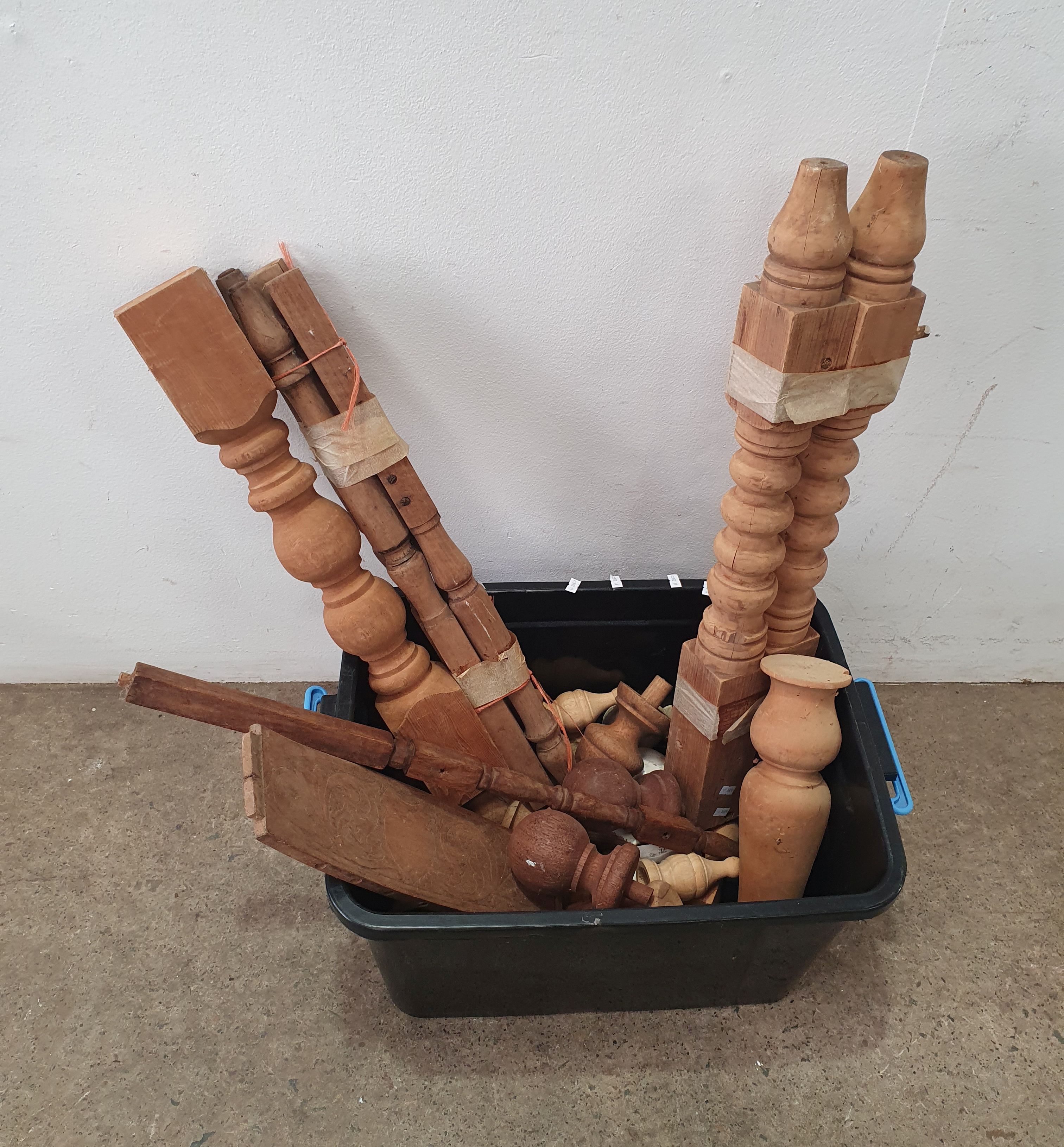 A Box Of Various Turned Wood Parts