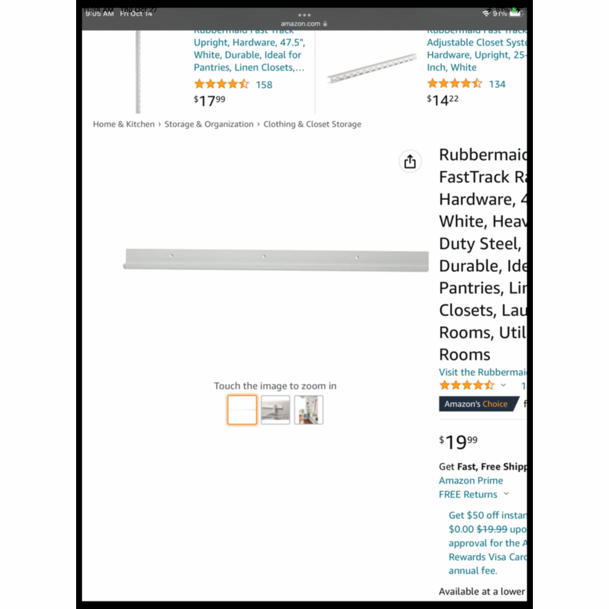 Rubbermaid 5pk FastTrack Rail Hardware 40" White, Heavy Duty Steel, Durable
