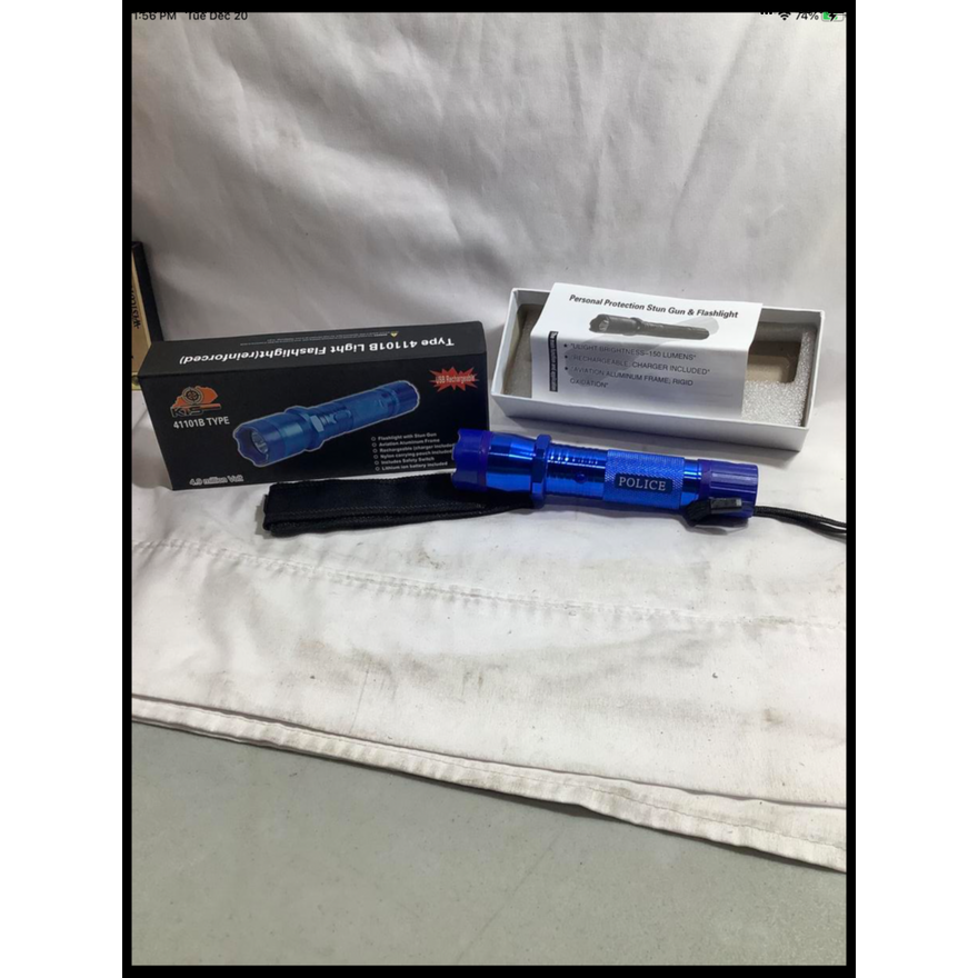 KTS USB Rechargeable Blue Flashlight w/Stun Gun w/Nylon Carrying Pouch Included