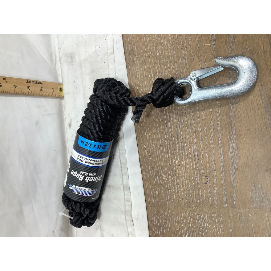 Shoreline Winch Rope w/ Hook 20ft x 3/8"