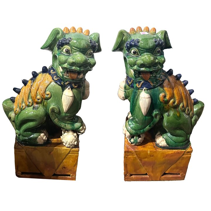 Pair of Chinese glazed guardian lions