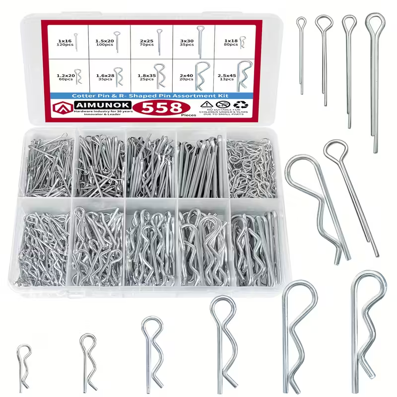 AIMUNOK 558-Pcs. Cotter Pin & R-Shaped Pin Assortment Kit, Unused | Bid ...