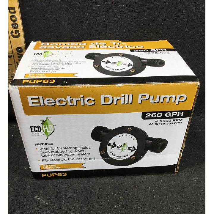 Eco-Flo Electric Drill Pump 260 GPH @ 3500 RPM / 60 GPH @ 800 RPM
