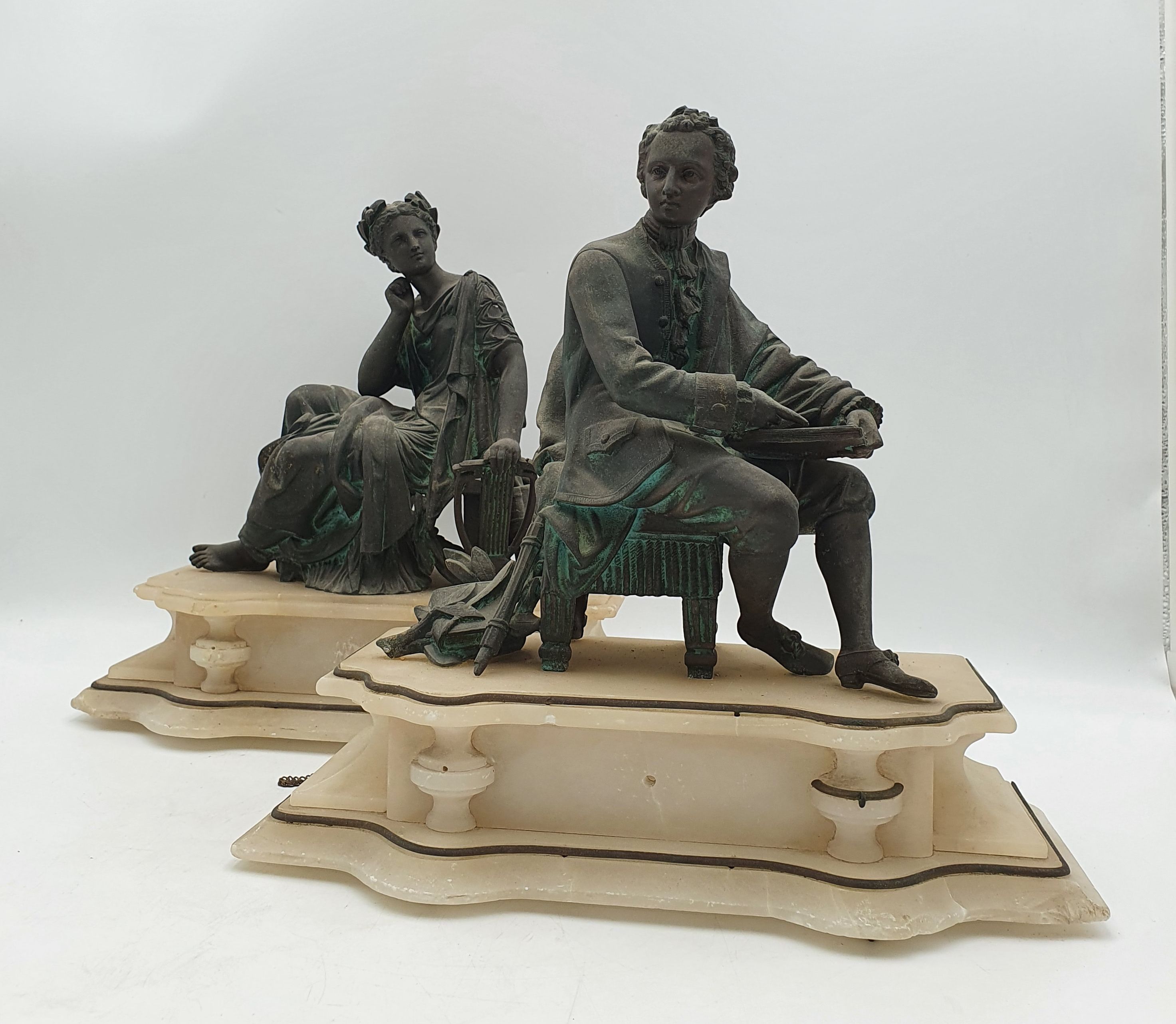 A Pair Of Late 19th/Early 20th Century Spelter And Alabaster Figures
