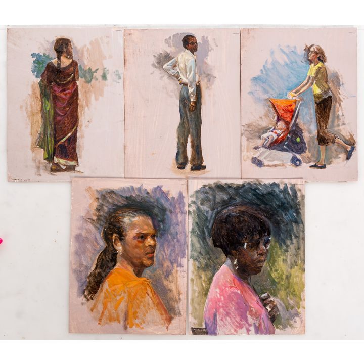 Nathaniel K. Gibbs. Six Figures, oil on board