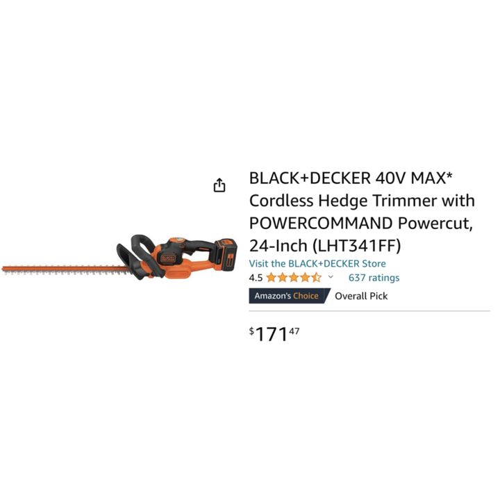 Black And Decker 40V Max Cordless Hedge Trimmer 24" (HAS BAD BATTERY)
