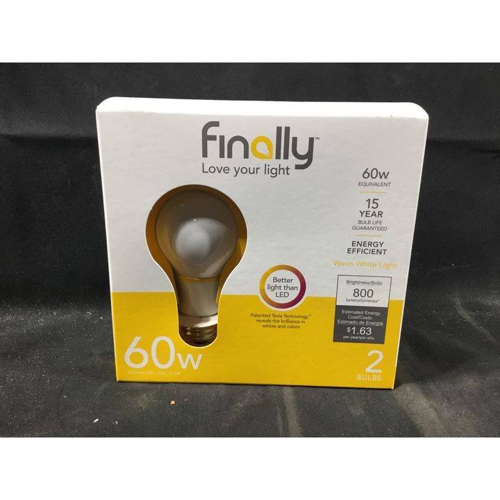 Finally Love Your Light Light Bulbs 60W Warm White Light 800 Lumens 2pk
