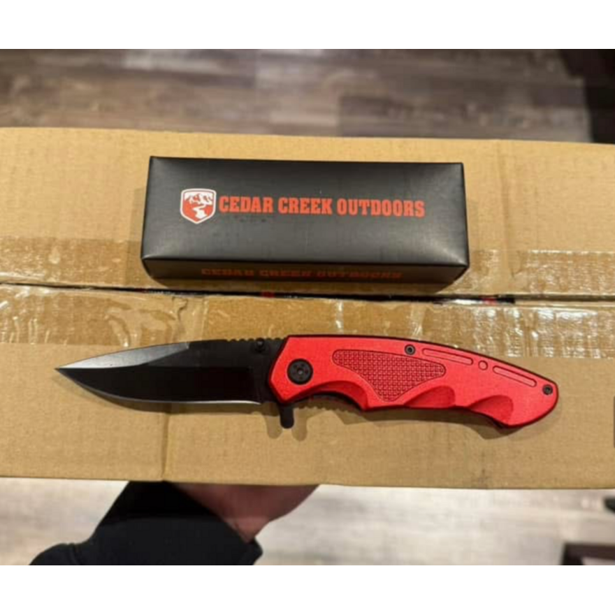 Cedar Creek Outdoors Spring Assisted Stainless Steel Folding Knife (Red)