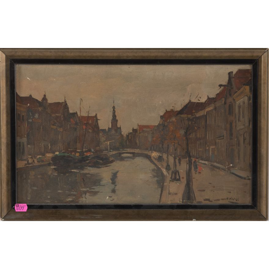 Artist Unknown, 20th C. View of Amsterdam, oil