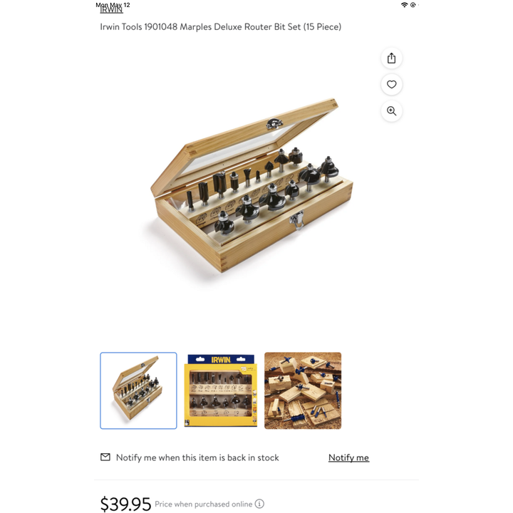 Irwin 15 Pc Deluxe Router Bit Set 1/4" Drive