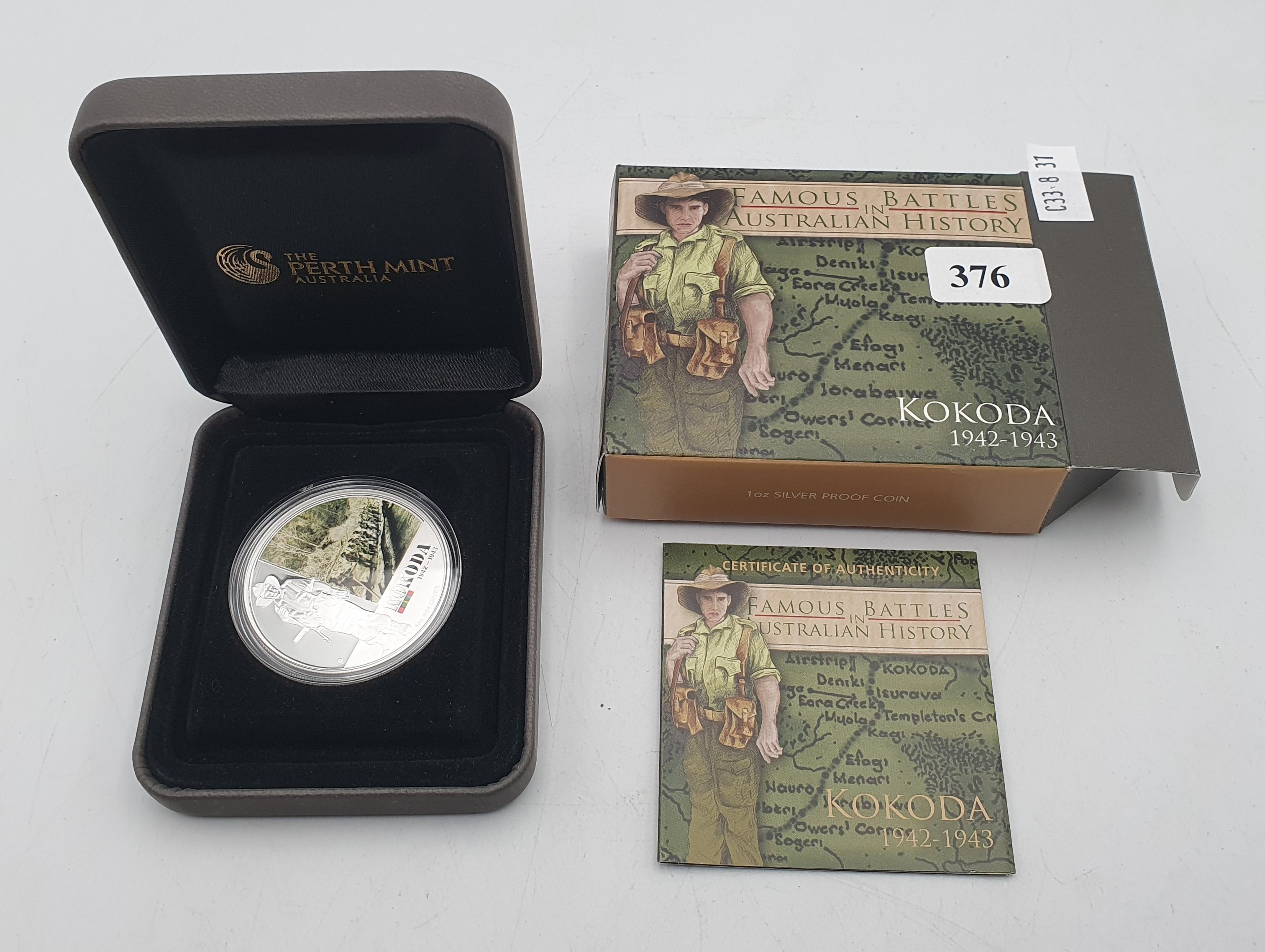 376 · A PERTH MINT FINE SILVER 999 1 OZ 'KOKODA' COIN