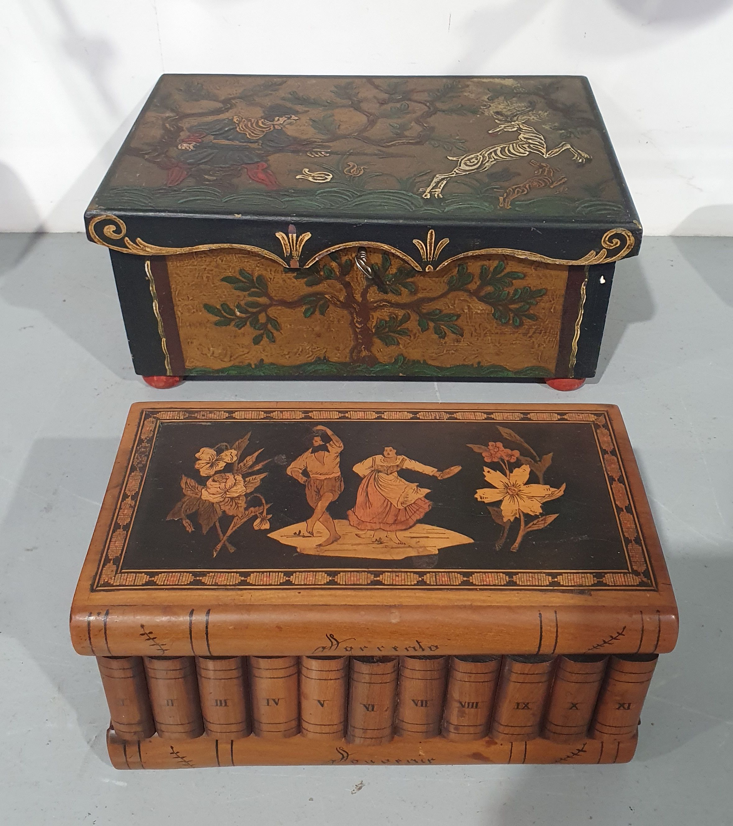 TWO VINTAGE CONTINENTAL WOODEN BOXES