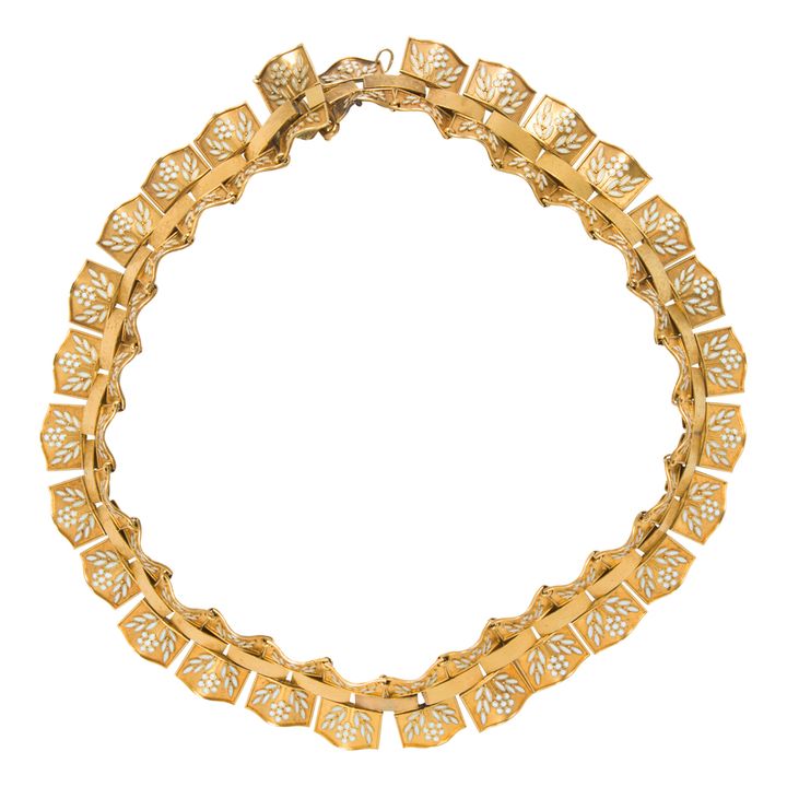 An antique enamel and 14k gold link necklace