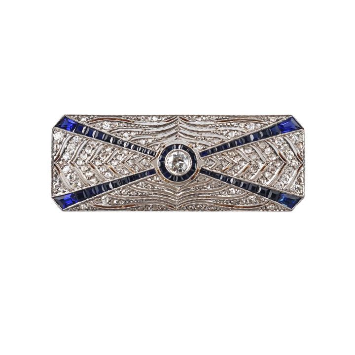 Platinum Gold Diamond Sapphire Brooch Pin