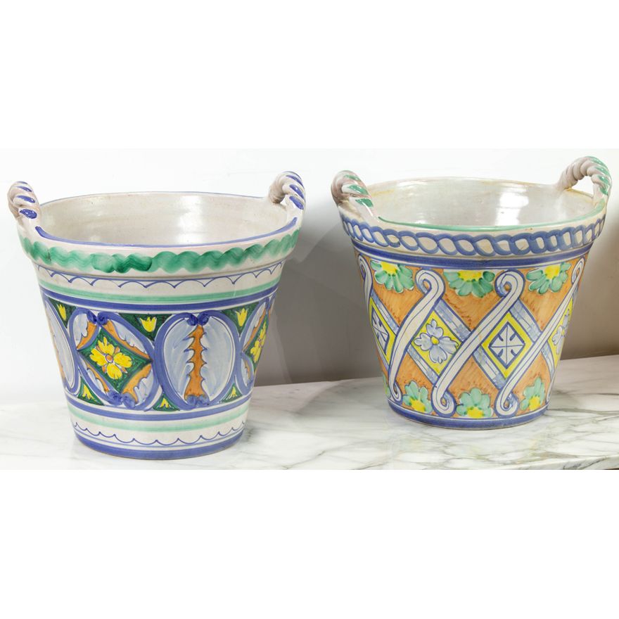 (lot of 7) Matched pair of majolica jardineres