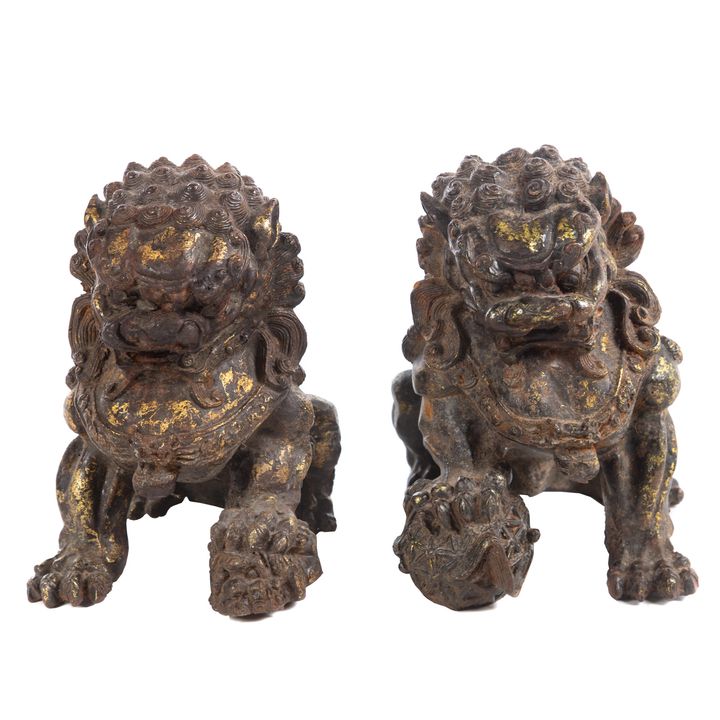 A Pair Chinese Cast Iron Foo Dogs