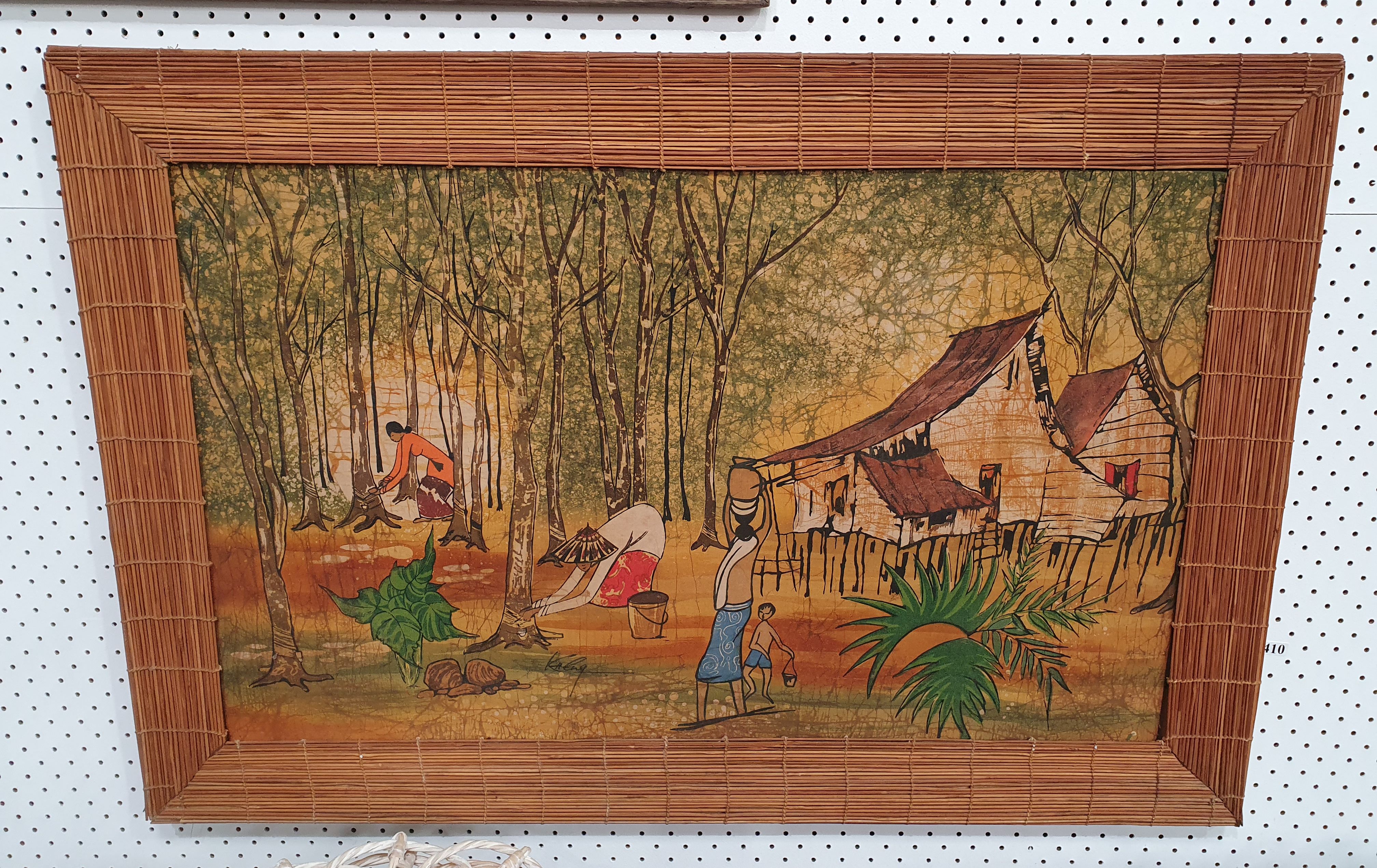 410 · A PAINTING ON CLOTH IN A BAMBOO FRAME